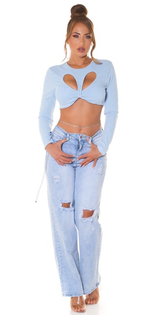 cropped longsleeve Shirt with Cut Outs Blue